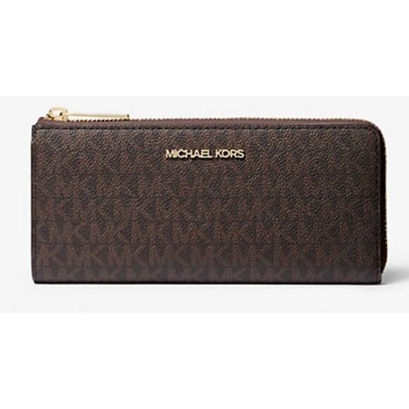 Michael Kors Jet Set Travel Large Logo Zip Long Wallet in Brown Vanilla MK Print - Picture 9 of 9